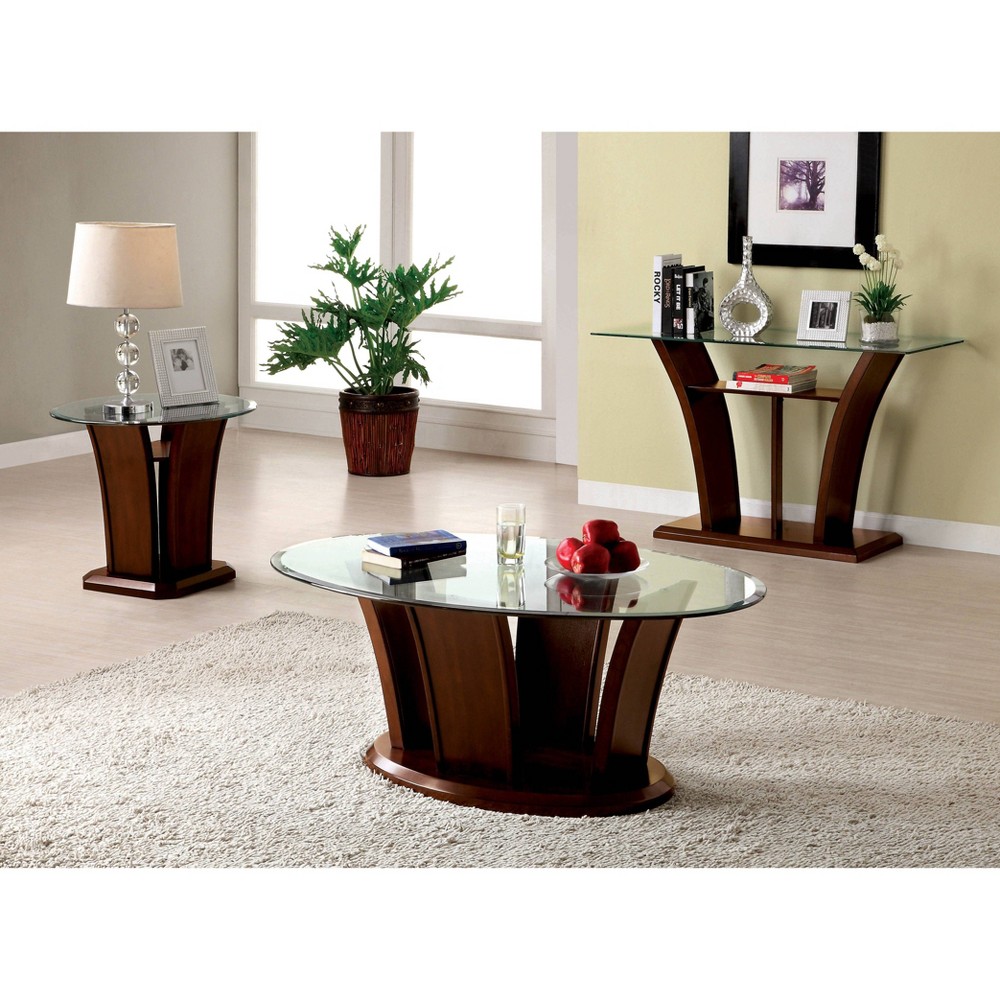 Photos - Coffee Table Gabriella Oval Glass Top  Brown Cherry - HOMES: Inside + Out