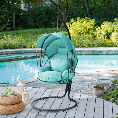 Barton Outdoor Hanging Chair Lounge Seat Chair UV-Resistant Canopy Shade, Aqua