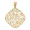 Black Bow Jewelry 14k Yellow Gold & White Rhodium Vine Filigree Rhombus Pendant, 25mm - 3 of 4