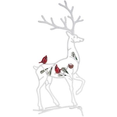 Melrose 18.25" White and Red Silhouette Reindeer with Cardinal Birds Christmas Tabletop Decor