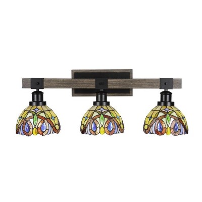 Toltec Lighting Tacoma 3 - Light Vanity in  Black/Painted Wood with 7" Lynx Art Glass Shade