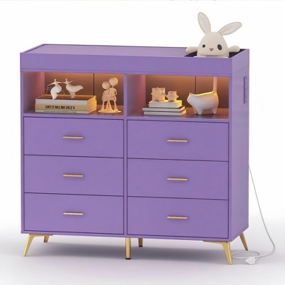 GustoWave Utility Changing Table Dresser with Drawers, LED Light & Metal Feet, Diaper Changing Station Nursery Organizer for Infants