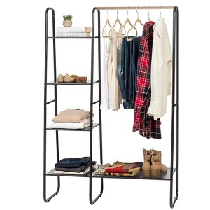 NewHome"Metal Garment Rack with Hanging Rod & 5 Mesh Shelves for Clothes, Shoes, and Accessories"Black - 1 of 4