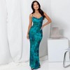 Women's Long Dresses Flower Printed Spaghetti Strap Backless Slim Fit Dress - 2 of 4