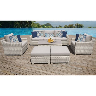 Fairmont 8pc Patio Sectional Seating Set with Club Chairs & Cushions - Ash - TK Classics