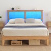 Bed Frame,  Bed Frame with Rattan Storage Headboard, Adjustable LED Lights, Wooden Support Legs - 2 of 4