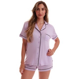 #FollowMe Womens Button-Down Pajama Pant Set with Notch Collar  Elegant & Comfortable Sleepwear - 1 of 4