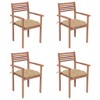 vidaXL Outdoor Patio Chairs Set of 4 with Beige Cushions in Solid Teak Wood - Weather Resistant, Stackable Design for Easy Storage - 2 of 4