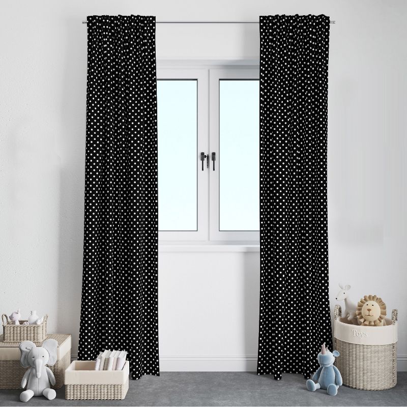 Bacati - Pin Dots White/black Cotton Printed Single Window Curtain Panel, 3 of 5