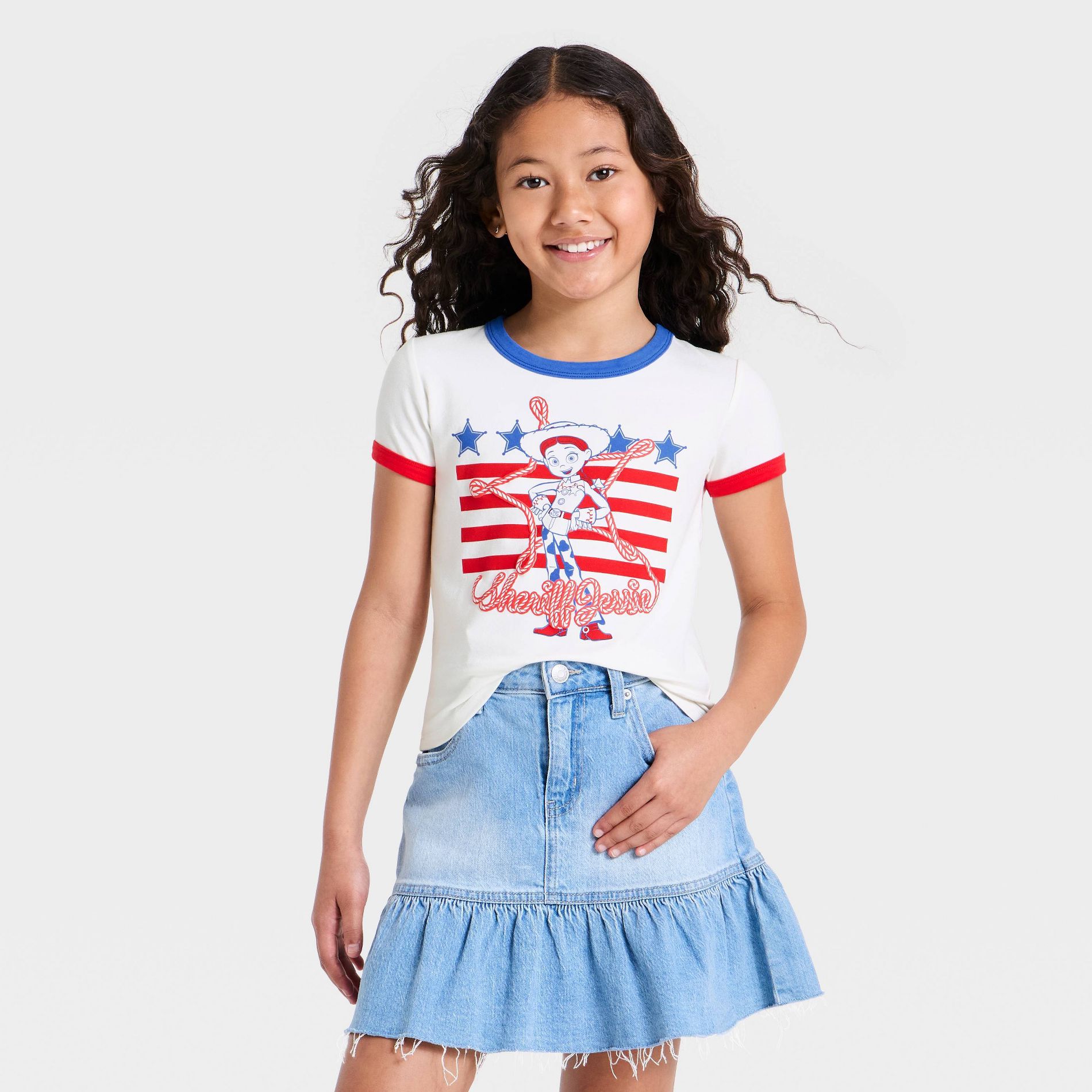 Girls' Disney Toy Story Cowgirl Jessie Short Sleeve Graphic Ringer T-Shirt - White