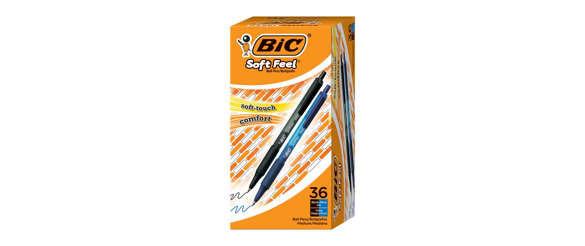 BIC Soft Feel Retractable Ballpoint Pen, Medium Point (1.0mm), Black and Blue, 36-Count