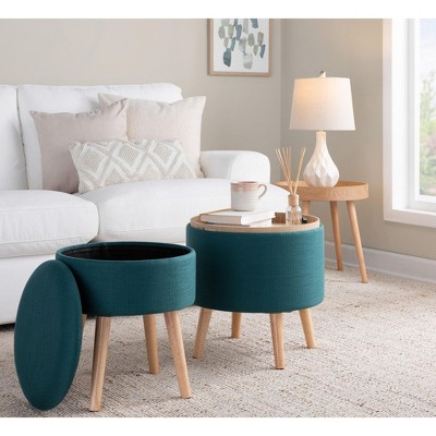 NicBex Round Polyester Storage Ottoman Bench,Storage Ottoman with Removable Lids and Matching Stool,Modern Storage Bench for Living Room,Bedroom