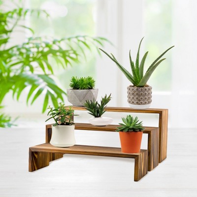 Rustic Dark Brown Fir Wood Stackable Display Risers Set