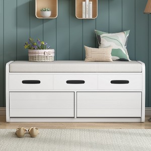 Modern Storage Bench, with Drawers & Removable Cushion, Shoe Bench, for Bedside, Living Room, Entryway, Multiple Design Styles & Color Combinations - 1 of 4