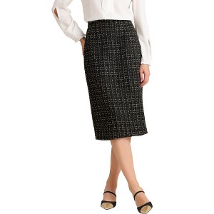 INSPIRE CHIC Women's Plaid Tweed High Waist Work Office Bodycon Pencil Skirt - 1 of 4