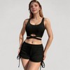 Anna-Kaci Swim Women's Ribbed Knit Two-Piece Lounge Set with Crisscross Crop Top and Ruched Drawstring Shorts - 2 of 4