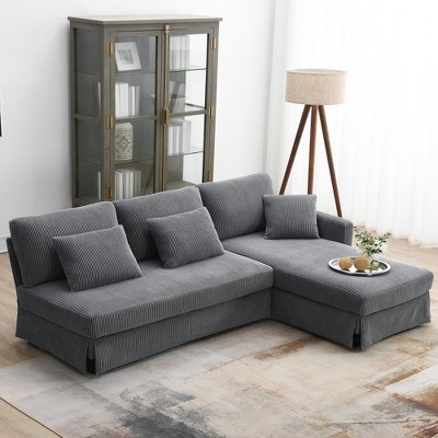 VYNXARIA 87*61"Modern L-shaped Corduroy Sofa with Reversible Chaise,4-seat Upholstered Convertible Sleeper Couch with Pillows