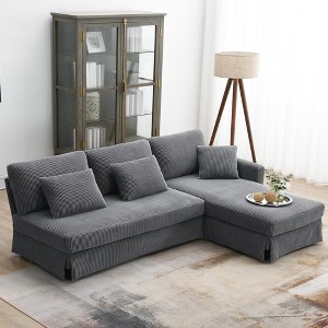 VYNXARIA 87*61"Modern L-shaped Corduroy Sofa with Reversible Chaise,4-seat Upholstered Convertible Sleeper Couch with Pillows - 1 of 4