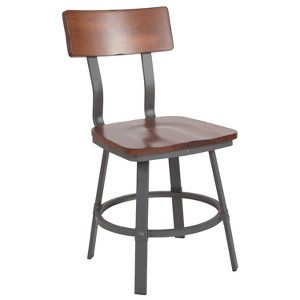 Flash Furniture Flint Series Rustic Walnut Restaurant Chair with Wood Seat & Back and Gray Powder Coat Frame - 1 of 4