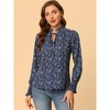 INSPIRE CHIC Women's Chiffon Tie Neck Long Sleeve Floral Blouse - 3 of 4