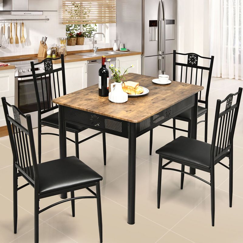 Costway 5PCS Dining Set Metal Table & 4 Chairs Kitchen Breakfast Furniture Black, 4 of 11