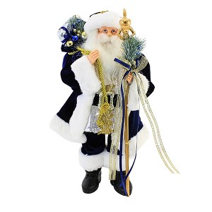 Roman 18.0 Inch Santa In Navy And Gold Christmas Figurine , Claus Staff Bag (1PC) - 1 of 3
