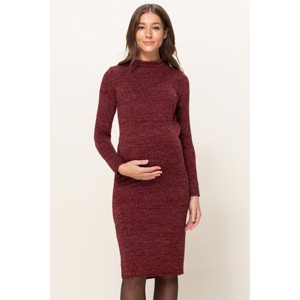 Hello Miz Women's Mock Neck Long Sleeve Side Slit Maternity Sweater Dress - 1 of 4