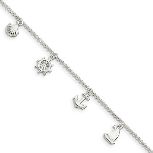 Black Bow Jewelry Sterling Silver 2mm Rolo Chain And Nautical Charm Anklet, 9-10 Inch - 1 of 3