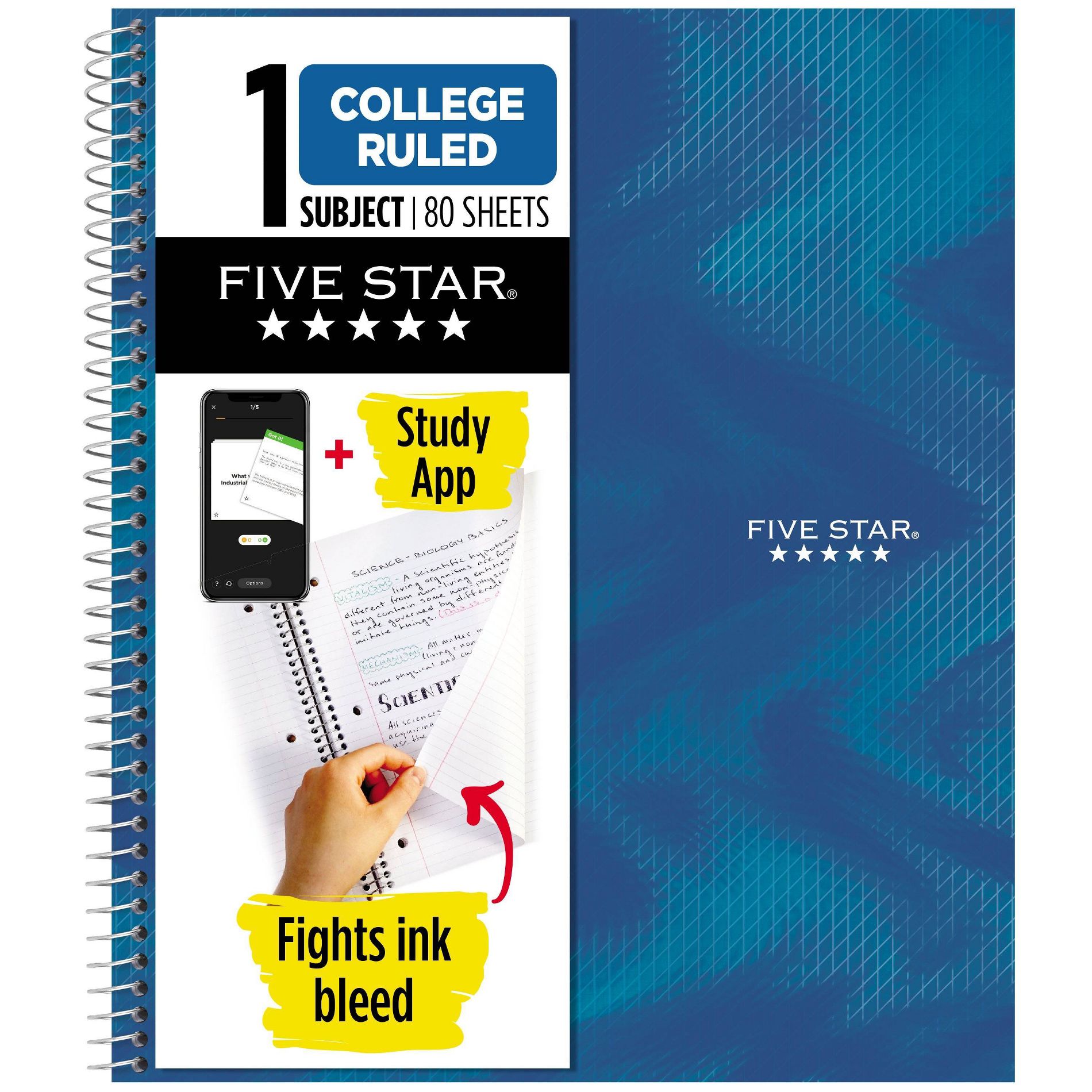 Five Star Active 1 Subject 80ct College Ruled Notebook Blue: Spiral School Supplies, Flexible Cover, 8.5x11 Inches