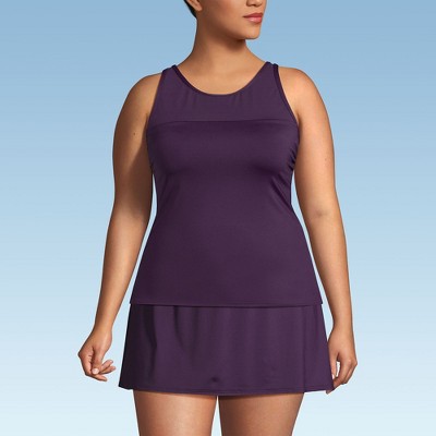 Lands' End Women's Underwire Wrap Tankini Top - Chlorine Resistant, UPF 50, Deep Sea Navy Tropic Palm Print