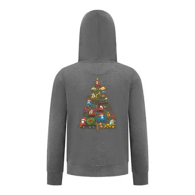 Everyday Kids Christmas Collection Construction Truck Tree Boys Zip up Hoodie – Holiday Sweatshirt - Charcoal Gray