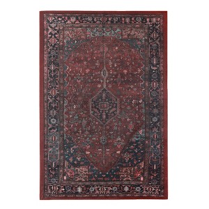 Vintage Faded Floral Medallion Border Machine Washable Indoor Area Rug or Runner by Blue Nile Mills - 1 of 4