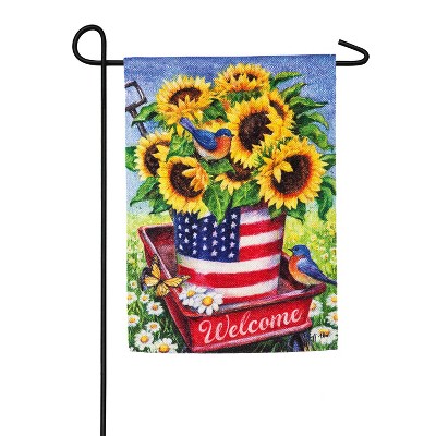 Evergreen Flag  Patriotic Sunflower Wagon  Garden Textured Suede Flag
