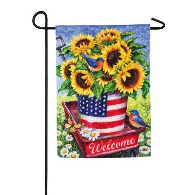 Evergreen Flag  Patriotic Sunflower Wagon  Garden Textured Suede Flag