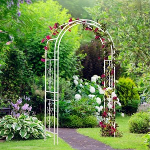 Plow & Hearth Montebello White Garden Arbor 7 Feet | Slim Metal Arch with Iron Trellis for Climbing Plants | Wedding Arbor | Patio Garden - 1 of 4