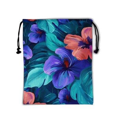 Generic Floral Printed Grip Bags Hibiscus Gymnast Drawstring Bag