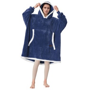 Catalonia Woman Faux Shearling Blanket Hoodie Sweatshirt, Warm Cozy Soft Wearable Blanket Pullover with Giant Pocket, Wife Women Christmas Gift - 1 of 4