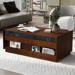 FONTOI Modern Rectangle Coffee Table with 4 Drawers 2 Display Shelves, Living Room Sofa Table Wood Storage Tables, Brown, 47.2"* 23.6"*17.7" - 1 of 4