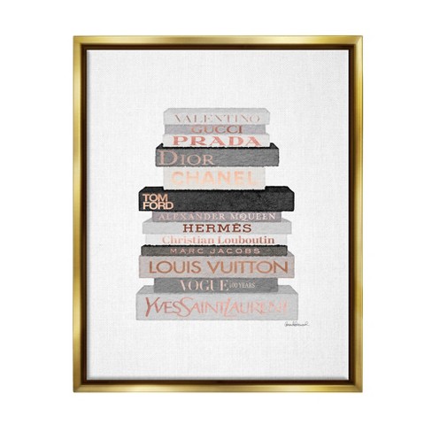 Stupell Industries Neutral Grey And Rose Gold Fashion Bookstack Gold  Floater Framed Canvas Wall Art, 16 X 20 : Target