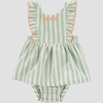 Image of Carter's Just One You® Baby Girls' Linen Striped Romper - Green 3M