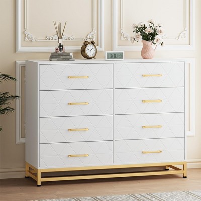 Dresser for Bedroom,Wood 8 Drawer Double Dresser with Wide Drawers and Gold Handles