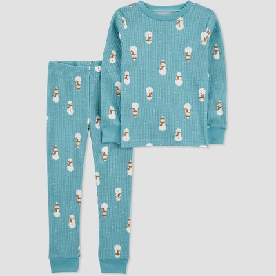 Image of Carter's Just One You® Toddler 2pc Long Sleeve Snowman Christmas Pajama Set - Mint Green 3T