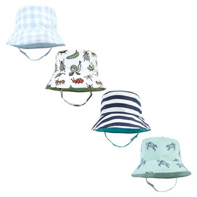Hudson Baby Infant Boy 4pc Sun Protection Hat, Critters Plaid Sea Turtle Stripe, 12-24 Months