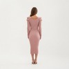 Anna-Kaci Women's Long Sleeve Ribbed Knit Bodycon Midi Dress with Puff Shoulder Detail - 3 of 4
