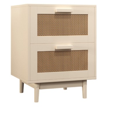 TiramisuBest Rattan Nightstand, Wood End Table, Side Table with 2 Faux Rattan-Decorated Drawers, Bedside Table,Wood Accent Table with Storag
