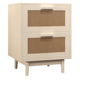 TiramisuBest Rattan Nightstand, Wood End Table, Side Table with 2 Faux Rattan-Decorated Drawers, Bedside Table,Wood Accent Table with Storag - 1 of 4