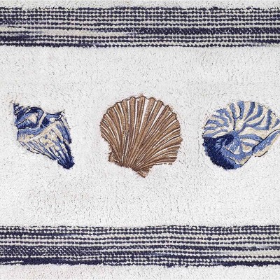 Blue and White Cotton Seashell Embroidered Bath Rug