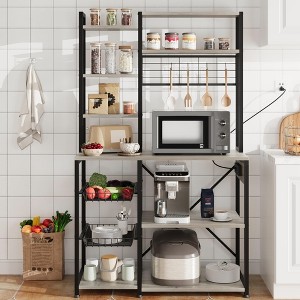 Industrial 7-Tier Bakers Rack – Kitchen-Focused with Power Outlet, Microwave Stand & Coffee Bar Center, Fits Dining & Living Room - 1 of 4
