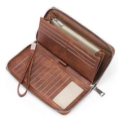 Womens Wallet RFID Blocking Leather Zip Around Wallet Large Capacity Long Purse Credit Card Clutch Wristlet
