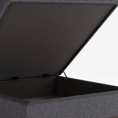 Slate Gray Linen Mid-Century Modern Storage Ottoman